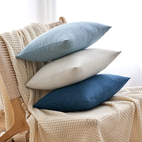 MIULEE Pack of 2 Decorative Linen Burlap Coastal Pillow Covers Farmhouse Accent Pillowcases for Sofa Car Couch Bedroom Living Room Decor 16x16 Inch Blue - color: Blue, size: 16" x 16" (Pack of 2)