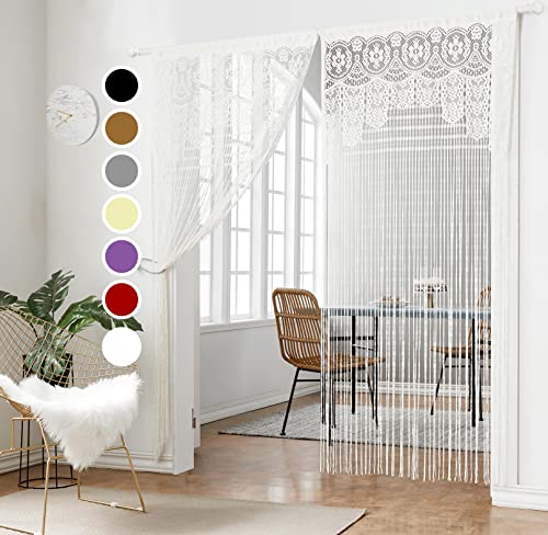 HSYLYM String Door Privacy Lace Curtain Macrame Boho Doorway Window Curtains for Wall Divider Windows Door Covers Decorative Room Separation (35×79in/90×200cm,White) - color: White, size: 35"W x 79"L (Pack of 1)