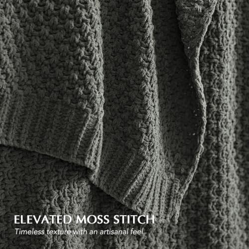 EVERGRACEHOME Chunky Chenille Knit Throw Blanket for Couch, Soft Luxurious Oversized Queen Moss Stitch Blanket for Bed, Cozy Farmhouse Knitted Throw for Sofa, Charcoal Gray, 90" x 90" - color: Charcoal Gray, size: 90" X 90"