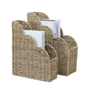 BROWNLILY Scalloped Magazine Holder Set of 2 - Natural Handwoven Seagrass Book Baskets for Bedroom, Bathroom, Living Room, Home, Office - Home Organization and Storage