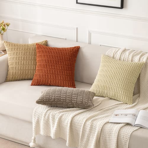 MIULEE Pack of 2 Corduroy Decorative Throw Pillow Covers 16x16 Inch Soft Boho Striped Pillow Covers Modern Farmhouse Home Decor for Sofa Living Room Couch Bed Khaki - color: Khaki, size: 16" x 16" (Pack of 2)