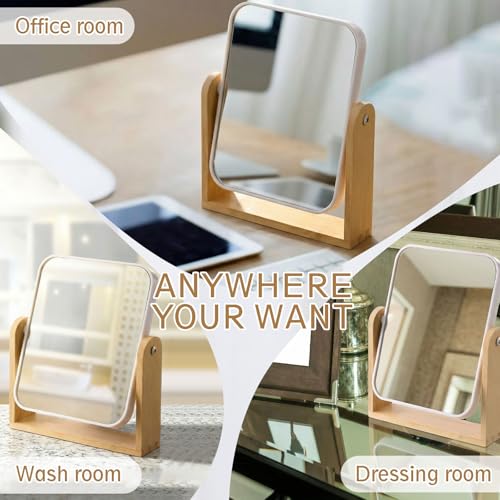 Novabright 4 Pack Desk Vanity Mirror, Double Sided 1X/ 3X Magnifying Makeup Mirror with Natural Bamboo Stand, 360° Swivel for Table, Desk, Countertop Bathroom Bedroom