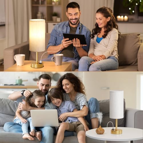 Dicoool Elegant Gold Touch Table Lamp, Modern Wedding Gift for Couples, Bedside Lamps with USB-C USB-A Charging Ports, 3 Way Dimmable Small Lamp for Office, Bathroom, Living Room，Christmas Gift - color: Cream-Gold, size: 14in