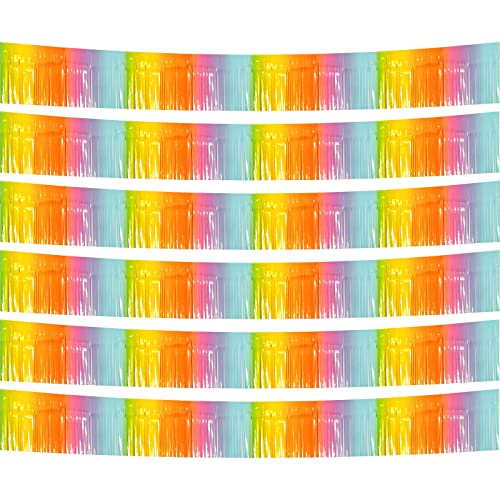 6 Pack 10 Feet Foil Fringe Garland Metallic Tinsel Streamers Banner Wall Hanging Backdrop Banner for Parade Floats, Thanksgiving, Christmas, Birthday, Halloween Party Decorations(Light Rainbow) - color: 6 Pack Light Rainbow