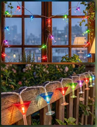 LED Cocktail Glass String Lights, 8.5Ft Tropical Beach Themed Margarita Drink String Lights Plug in with 10 Multicolor Cup, Summer Hawaiian Lights for Camping Tent Holiday Party Garden Outdoor Decor - color: Multicolor Cocktail