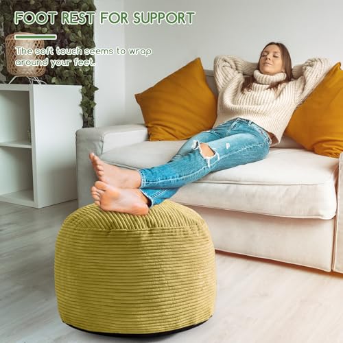 HIGOGOGO Round Stuffed Pouf Ottoman, Corduroy Poufs with Foam Chunk Filling, Furry and Fluffy Pouf Foot Stool Storage Ottoman, 26 X 18 Floor Poufs Foot Rest for Living Room, Green - color: Green, size: 26"D x 26"W x 18"H