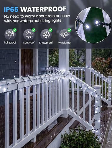 Hopolon White Christmas Lights Outdoor, 33 FT 100 LED Connectable Christmas Tree Lights Green Wire with Remote, 8 Modes Waterproof Plug in Twinkle String Light for Indoor Wedding Party Xmas Decor - color: Cool White, size: 100 LED with Remote