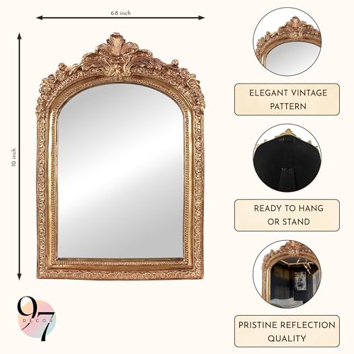 97 Decor Gold Vintage Wall Mirror - Small Gold Mirror for Tabletop and Wall Mounting, Antique Arch Frames for Desk, Small Decorative Mirrors Frame for Home Bedroom, Makeup Room Decor (10x6.8 Inch) - color: Regal Arch