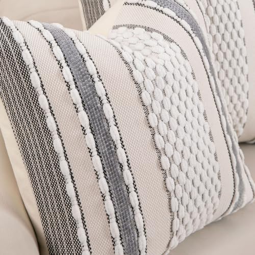 Boho Striped Throw Pillow Covers 18x18 Inch Set of 2 Farmhouse Square Decorative Pillow Covers Chenille Tufted Accent Neutral Pillowcase Black White Cushion Cover for Livingroom Couch Sofa Bed - color: Black White