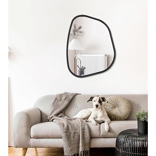 Black Asymmetrical Wall Mirror Large 20"x16" Irregular Oval Mirror Modern Wood Frame Unique Shape Wall Mounted Vanity Artistic Mirrors Decorative for Living Room Bedroom Bathroom Hallway - color: Black, size: 20"L x 16"W