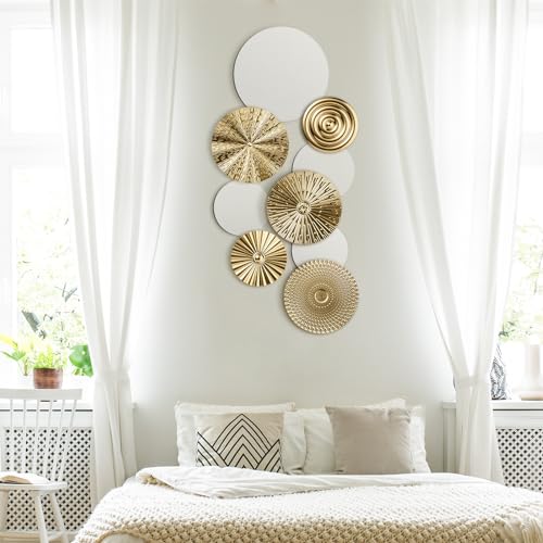 Blulu 9 Pcs Gold Mirror Wall Decor Metal Round Home Art Decor Decorative Modern Circle Mirror Wall Art Sculpture Hanging Decorations for Home Living Room Office - color: Gold
