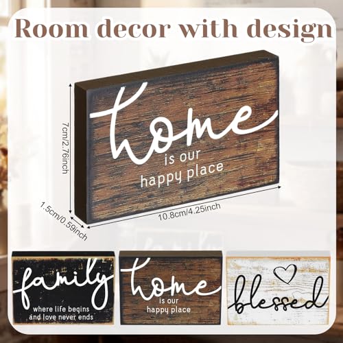 Jetec 3 Pcs Wooden Family Sign Rustic Blessed Home Wall Art Wood Wall Mini Decor Farmhouse Table Shelve Decoration Sign for Bedroom Kitchen Living Room Table Decor (Rustic Color,4.25 x 2.76 x 0.59 in) - color: Rustic Color, size: 4.25 x 2.76 x 0.59 in