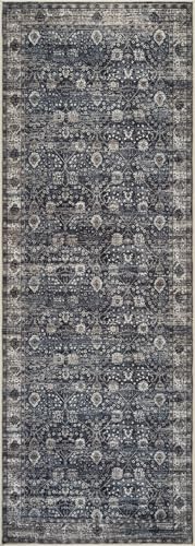 Bloom Rugs Washable Non-Slip 12 ft Runner - Black/Brown Traditional Runner for Entryway, Hallway, Bathroom, and Kitchen - Exact Size: 2.5' x 12' - color: Black / Brown, size: 2'6" x 12' (Runner)