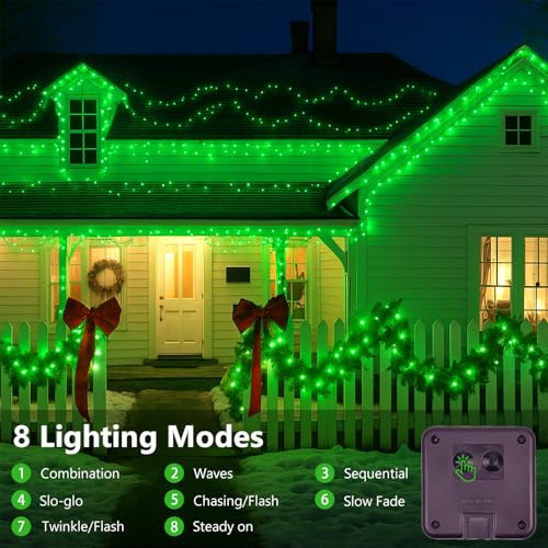 Extra-Long 144FT Solar String Lights for Outside, 2 Pack 400LED Solar St. Patrick's Day Lights Waterproof, Copper Wire 8 Modes Twinkle Fairy Lights Outdoor for Tree Garden Party Xmas Decor (Green) - color: Green, size: 2 Pack-400LED