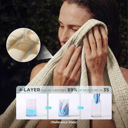 Bedsure 100% Cotton Muslin Blankets for Adults Large Throw 50x70 Inches - 4-Layer Breathable and Lightweight, Soft Boho Gauze Muslin Cotton Blanket for Couch Decor Travel Summer, Linen Beige - color: 00 - Beige, size: Throw XL (50" X 70")