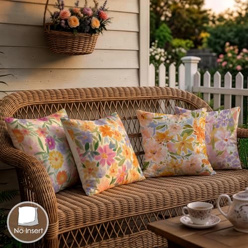 OBSEDE Impressionist Floral Decorative Throw Pillow Covers, Set of 4 Soft Linen Cushion Cases 18x18 Inch for Sofa Decor - color: Impressionist Floral