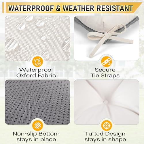 4 Pack 19x19 Inch Shredded Foam Chair Cushions with Straps - All-Season Seat Pads for Indoor/Outdoor Dining, Office, Patio, Kitchen Chairs (Cream, 19 INCH × 19 INCH) - color: Cream