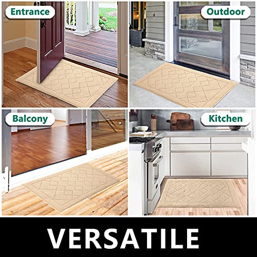 REFETONE Indoor Doormat, Front Back Door Mat 24"x36" Rubber Backing Non Slip Mats, Absorbent Washable Entrance Doormat for Entryway, Resist Dirt Low-Profile Inside Floor Mats for Muddy Shoes, Golden - color: Big Plaid Golden, size: 2' x 3' (Rectangular)