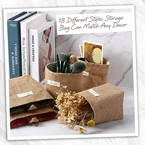 Boao 18 Pcs Wall Hanging Storage Foldable Basket Bags for Organizer Decorative Small Cotton Linen Box 5 x 4.7 Collapsible Bin Bag with Handle, Family Door Closet Desktop Gadget Decor