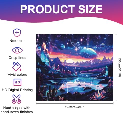 CRAFTYMELODY Alien Planet Blacklight Tapestry Glow in the Dark Tapestry UV Reactive Lake Mountain Star Wall Hanging 59×51 Inch with Hook Self Adhesive Sticker Clip for Bedroom Home Wall Decoration - color: Alien Landscape