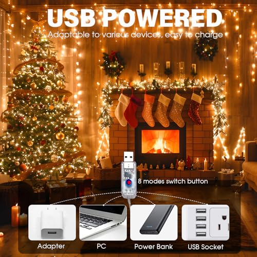 Fairy Lights Plug in 66FT 200 LED USB Twinkle Lights for Bedroom Copper Wire Lights with Remote and Timer 8 Modes, Waterproof String Lights for Dorm DIY Party Christmas Decoration（Warm White） - color: Warm White