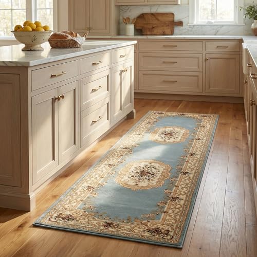 Unique Loom Versailles Collection Area Rug - Henry (2' 7" x 10' Runner Light Blue/Cream) - color: Light Blue/Cream, size: 2'7" x 10' (Runner)