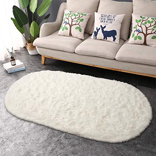 junovo Ultra Soft Washable Shaggy Rug - Non-Slip Oval Carpet for Nursery, Kids Bedroom & Home Decor (2.6x5.3ft Creamy) | Plush Fluffy Floor Mat for Cozy Living Spaces - color: Creamy, size: 2.6' x 5.3'