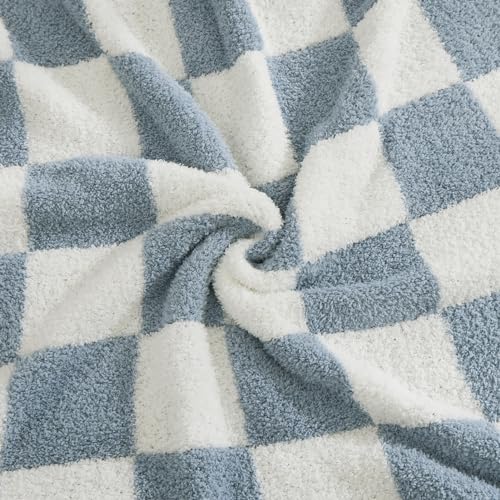 WRENSONGE Checkered Throw Blanket, Grey Blue Soft Cozy Fluffy Warm Hand Made Throw Blankets for Couch, Sofa, Chair, Bed, Camping, Picnic, Travel Lightweight Bed Blanket - 50"*70" - color: Arctic Blue, size: Throw-XL(50"x 70")