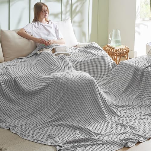 Bedsure Cooling Cotton Waffle Oversized King Blanket - Lightweight Breathable Blankets Rayon Derived from Bamboo for Hot Sleepers, Luxury Throws for Bed and Sofa, Grey, 120x96 Inches - color: Grey, size: Oversized King (120" X 96")