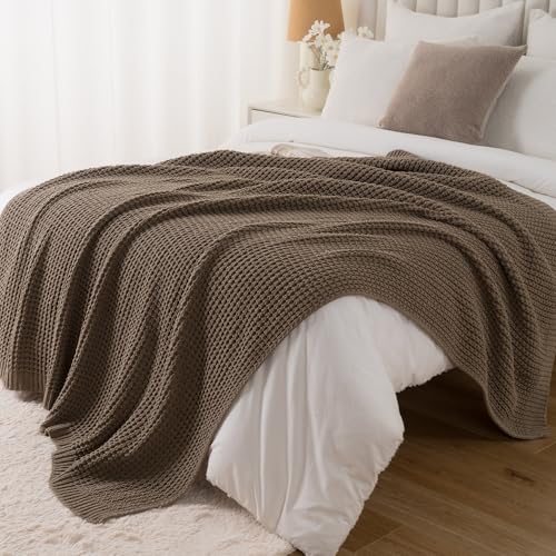 Bunnikins & Clover Knitted Waffle Throw Blanket 50x60 Inches, Camel Tan Throw Blanket for Couch, Tan Blanket Fluffy Cozy Knit Soft Throws for Women Mothers Birthday Gifts - color: Camel, size: 50"x60"