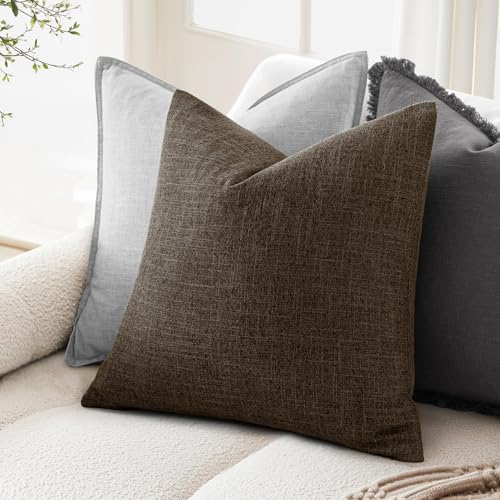 MIULEE Pack of 2 Decorative Linen Burlap Pillow Covers Farmhouse Boho Accent Pillowcases Home Decor for Couch Sofa Bedroom Living Room 18x18 Inch Dark Brown - color: Dark Brown, size: 18" x 18" (Pack of 2)