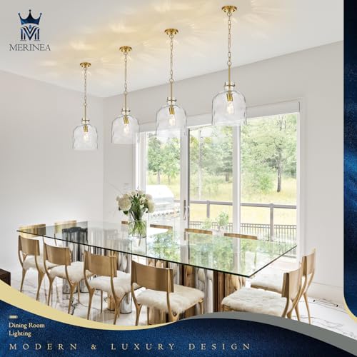 Modern Gold Pendant Light – 10" Dome Glass Hanging Light Fixture, Single E26 Pendant Lighting for Kitchen Island, Dining Room, Bedroom, Hallway, Adjustable Ceiling Lamp - color: Gold-Medium
