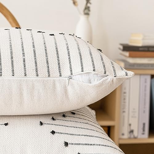 LILEPOY Boho Throw Pillow Covers 12x20 Set of 2 Neutral Decorative Textured Cushion Case Farmhouse Pillowcase Modern Lumbar Pillow Covers for Sofa,Couch, Living Room,Beige and Black - color: Beige and Black, size: 20" x 12" (Pack of 2)