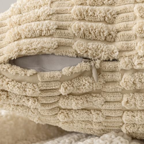 MIULEE Pack of 2 Corduroy Decorative Throw Pillow Covers 12x12 Inch Soft Boho Striped Pillow Covers Modern Farmhouse Home Decor for Sofa Living Room Couch Bed Tan - color: Tan, size: 12" x 12" (Pack of 2)