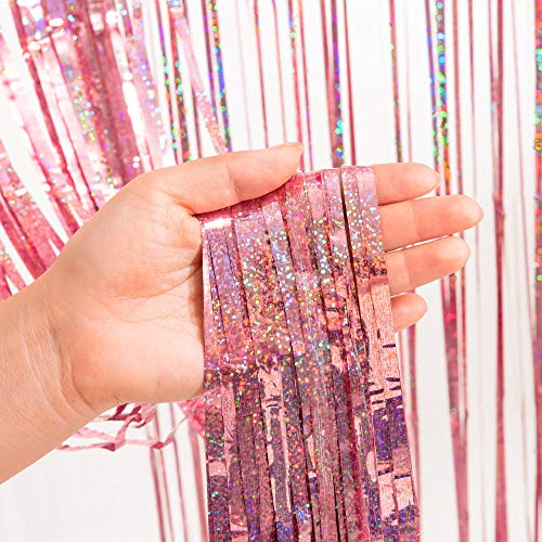Rose Gold Tinsel Party Backdrop - GREATRIL Foil Fringe Curtain Party Photo Booth Backdrop for Birthday Women Bride Theme Decorations - 1m x 2.5m - Pack of 2 - color: Dark Rose Gold