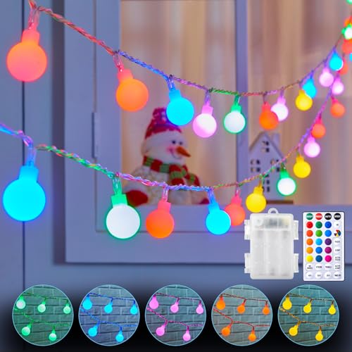 Minetom RGB Globe String Lights - 21FT 60LED Battery Operated with Remote, 20+ Color Modes & Timer, Fairy Lights for Bedroom, Living Room, Classroom, Dorm & Birthday Parties - color: RGB (Red, Green, Blue), size: 1 Pack