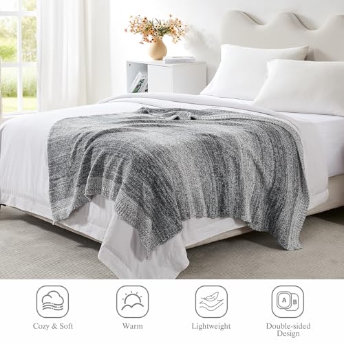 Throw Blanket, Grey Gradient Soft Cozy Fluffy Knitted Throw Blankets for Couch, Sofa, Bed, Chair, Warm Fuzzy Plush Travel Picnic Lightweight Blanket, 50x60 inches - color: Stripe Grey, size: 50×60 Inch