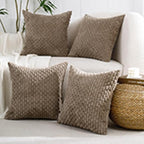 VAKADO Couch Throw Pillow Covers Decorative 16x16 Set of 4 Boho Rustic Corduroy Cushion Case Farmhouse Decor Square for Home Living Room Bed Sofa,Tan