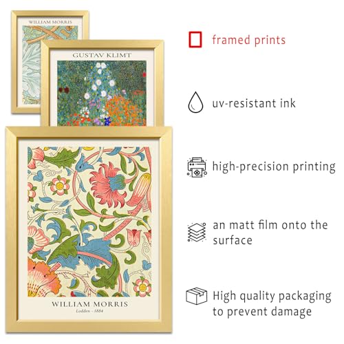 ANERZA 16 PCS Gold Framed Vintage Eclectic Wall Art Decor, William Morris Wall Prints for Bedroom, Gallery Wall Frame Set, Posters for Living Room Aesthetic, Collage Kit, Colorful Dorm Home Artwork - color: Multi, size: 12"x15" Framed