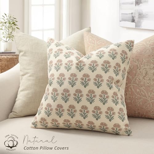 Farmhouse Floral Pillow Covers 16x16 Set of 2, Country Botanical Throw Pillow Cover for Sofa Couch Bed Living Room, Rustic Vintage Flower Cushion Covers Cottage Home Decor,Blush Sage - color: Blush Sage, size: 16" x 16" (Pack of 2)