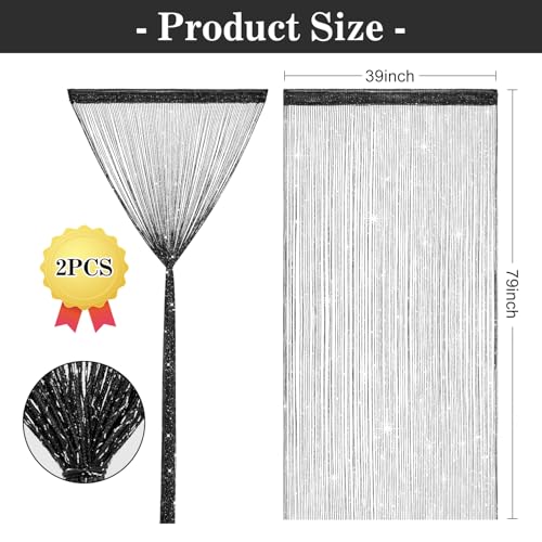 2 Pack 39 x 79 Inch String Curtains for Doorway, Home Decor Sequin Glitter String Curtain Boho Doors Tassel for Windows, Closet, Living Room, Bedroom, Hallway, Party (Black) - color: Black