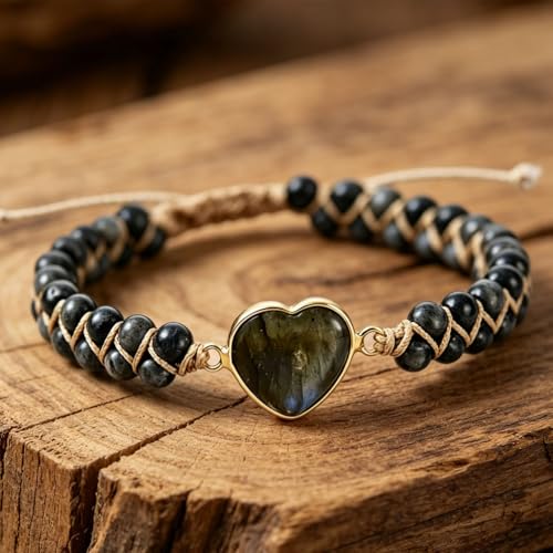Women Boho Wrap Bracelet,Handmade Natural Stone Crystal Emperor Beads Heart Bracelet, Fashion Bohemian Jewelry Gift for Women - color: Gray