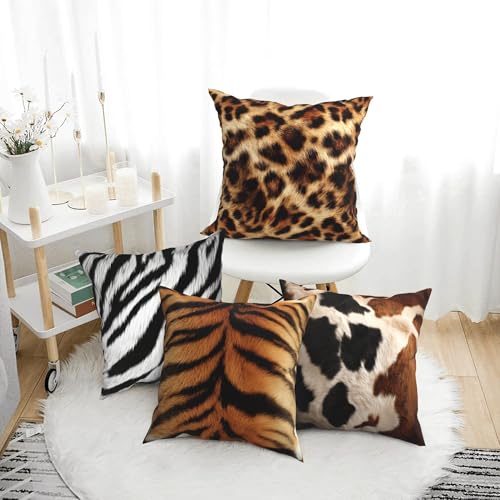 Animal Print Throw Pillow Covers 18 X 18 Inch Set of 4 Decorative Cushion Cover Home Decor for Sofa Chair Couch Bedroom Living Room - color: Animal Print