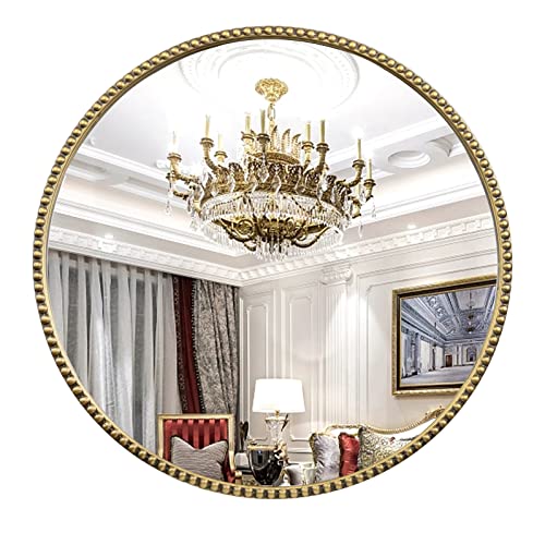 Round Bathroom Wall Mirror, 28"x28" Antique Gold Metal Beaded Frame Vanity Mirror, Wall Mounted Large Circle Makeup Mirror for Bedroom, Living Room, Entryway - color: Gold Round, size: 28"L x 28"W