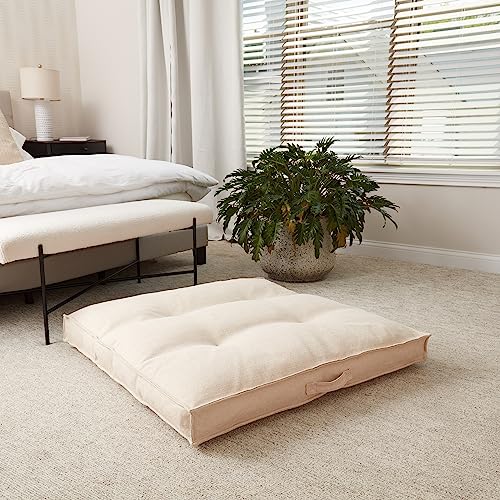 Square Tufted Floor Pillow with Removable Cover, Cream, Large (40") - color: Cream, size: Large (40")