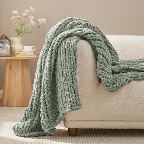 Amélie Home Chunky Knit Throw Blanket for Couch, Soft Chenille Handmade Crochet Throw Rope Knit Blanket for Bed, 40"x50", Sage Green - color: Sage Green, size: 40"x50"