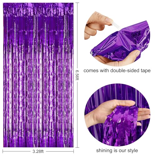 TONIFUL 2Pcs Black Purple Door Streamers,Photo Booth Backdrop Metallic Streamers Foil Fringe Curtains for Birthday Christmas New Year Bachelorette Halloween Party Streamers Decor - color: Black Purple