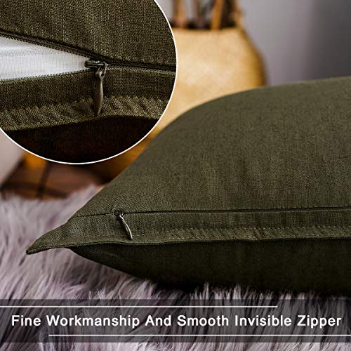 Jeanerlor 18"x18" Solid Cotton Linen Decoration Green Throw Pillow Case with Zipper Cushion Case Pillow Cover Decorative Pillowcase for Chair/Bed/Couch, (45 x 45cm),2 Packs, Olive Green - color: Olive Green, size: 18" x 18" (Pack of 2)