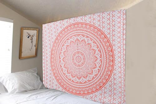 FURNISHFUL FINESSE Handmade Cotton Mandala Wall Tapestry - Rose Gold Ombre Boho Wall Decor, Indian Boho Bohemian Hippie Cute Room Hanging for Girly Bedroom, Dorm & Living Room Aesthetic - 30x40 Inches, Rose Gold - color: Rose Gold, size: 40"L x 30"W