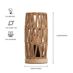 Bamboo Rattan Table Lamp for Living Room, Boho Handmade Woven Cylinder Lampshade Standing Lamp with Natural Wooden Base, Industrial Wicker Desk Light Decoration for Bedroom, Farmhouse